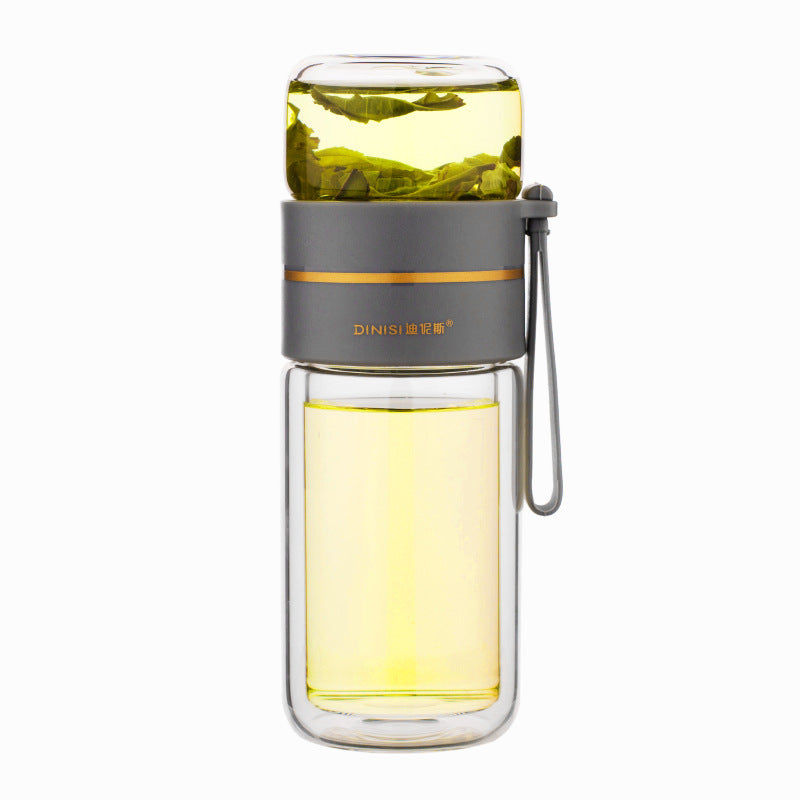 Elegant Glass Water Bottle with Tea Infuser – Leakproof & Double-Walled for Perfect Tea Enjoyment