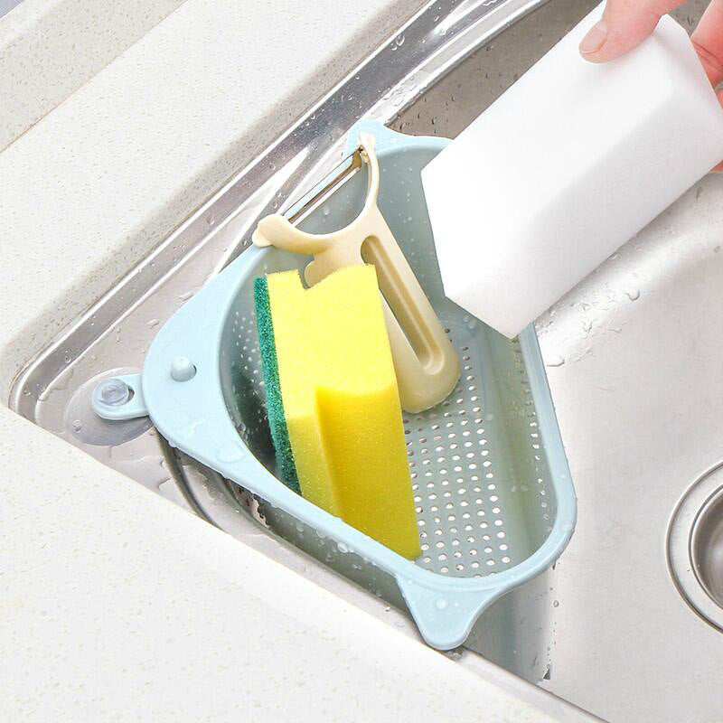 Kitchen Sink Triangle Storage Rack: Multi-Function Dishwashing and Sponge Organizer