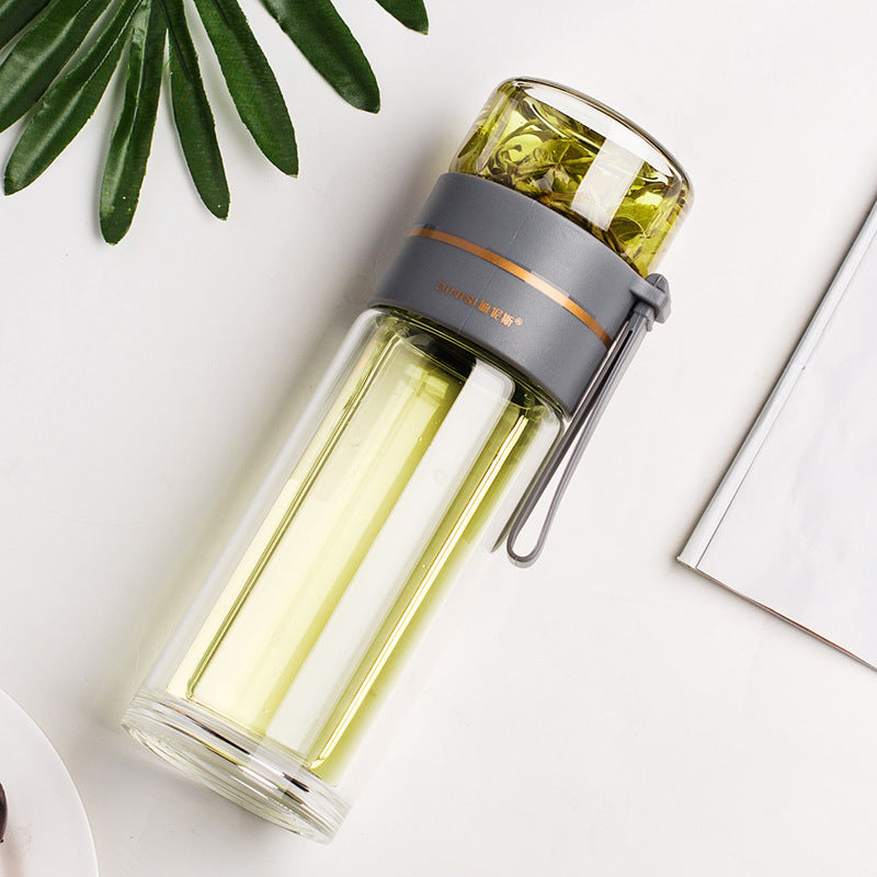 Elegant Glass Water Bottle with Tea Infuser – Leakproof & Double-Walled for Perfect Tea Enjoyment